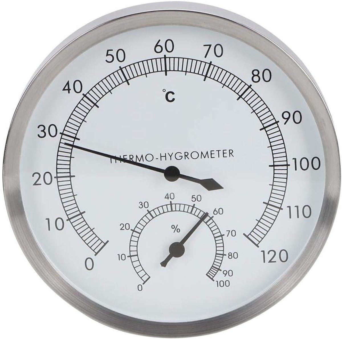 SnelShoppen - 2-in-1 Roestvrijstalen Sauna Thermometer Hygrometer Thermo-Hygrometer voor Sauna en Stoomkamer, Wandmontage, Binnengebruik