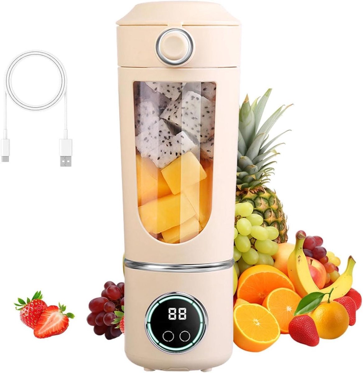 Smoothie Maker - Draagbare Mixer - Gezonde Drankjes Maken - 12 Roestvrij Staal Messen - 700 ml Capaciteit - Beige