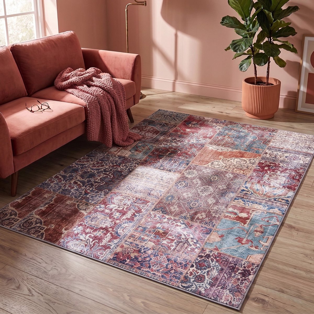 FRAAI Patchwork vloerkleed - Azara Rood | Kleurrijke klassieker - 160x230cm