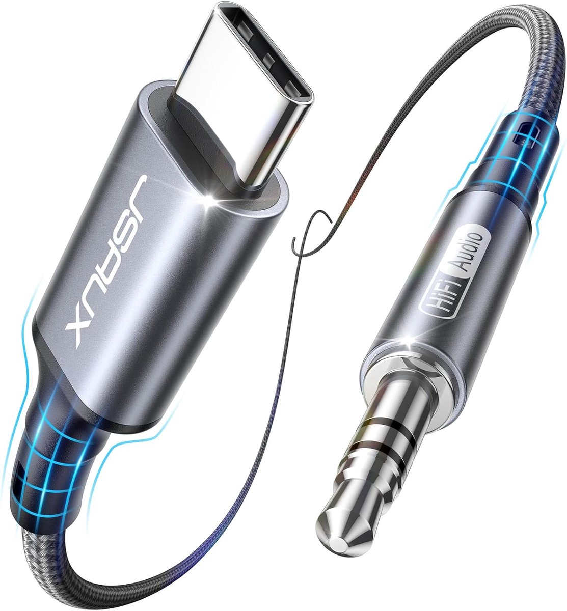 SnelShoppen - USB C naar 3.5mm Audio Aux Kabel 1m - USB Type C naar 3.5mm Jack Hoofdtelefoon Stereo Kabel - Compatibel met Samsung Galaxy S22/S21/S20/