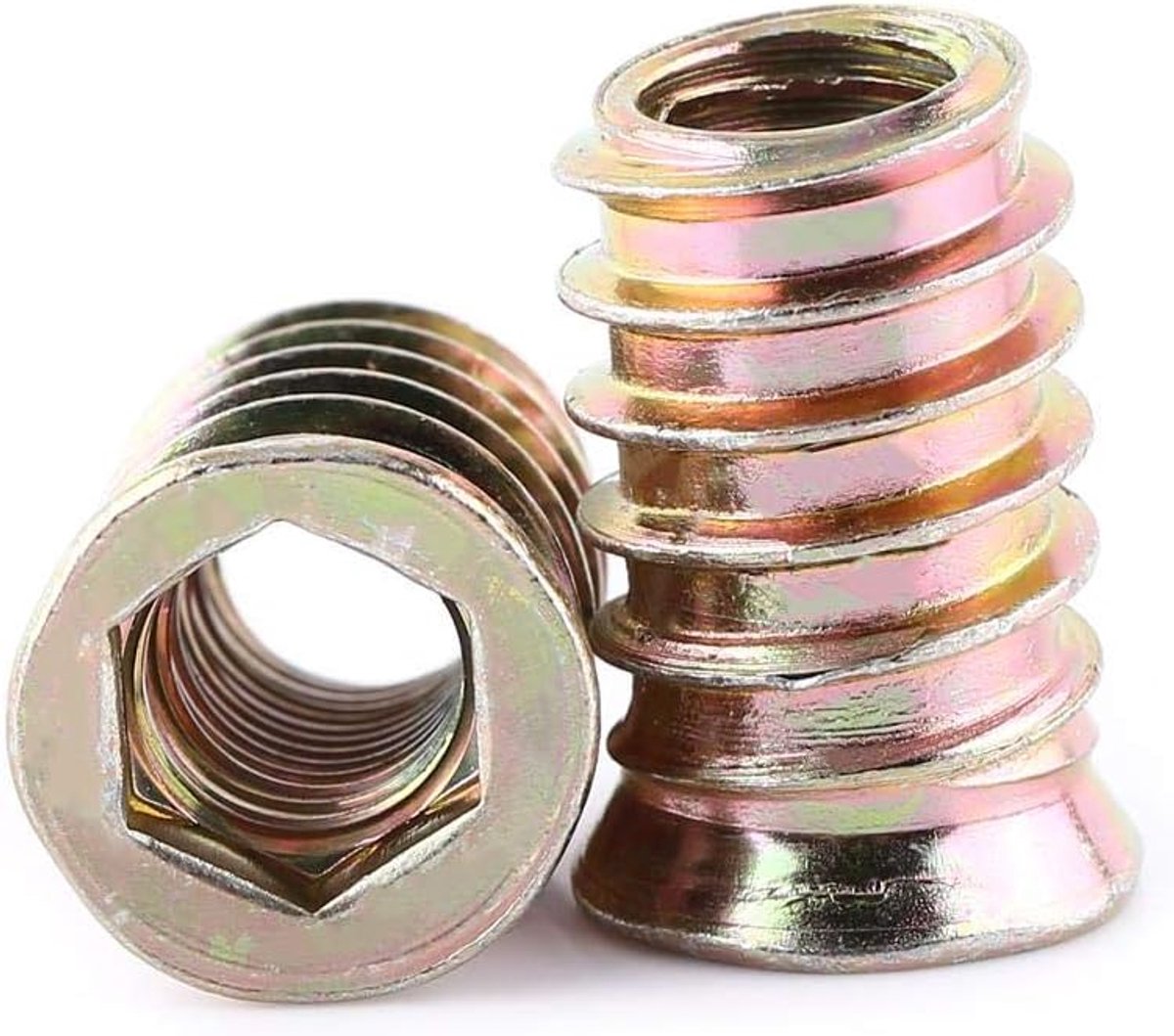 SnelShoppen - M10 x 25mm Zinc Plated Hexagonale Draad Insteekmoeren voor Hout, 20 Stuks, Voor Meubels, Eenvoudige Installatie, Geschikt voor Harde Hou