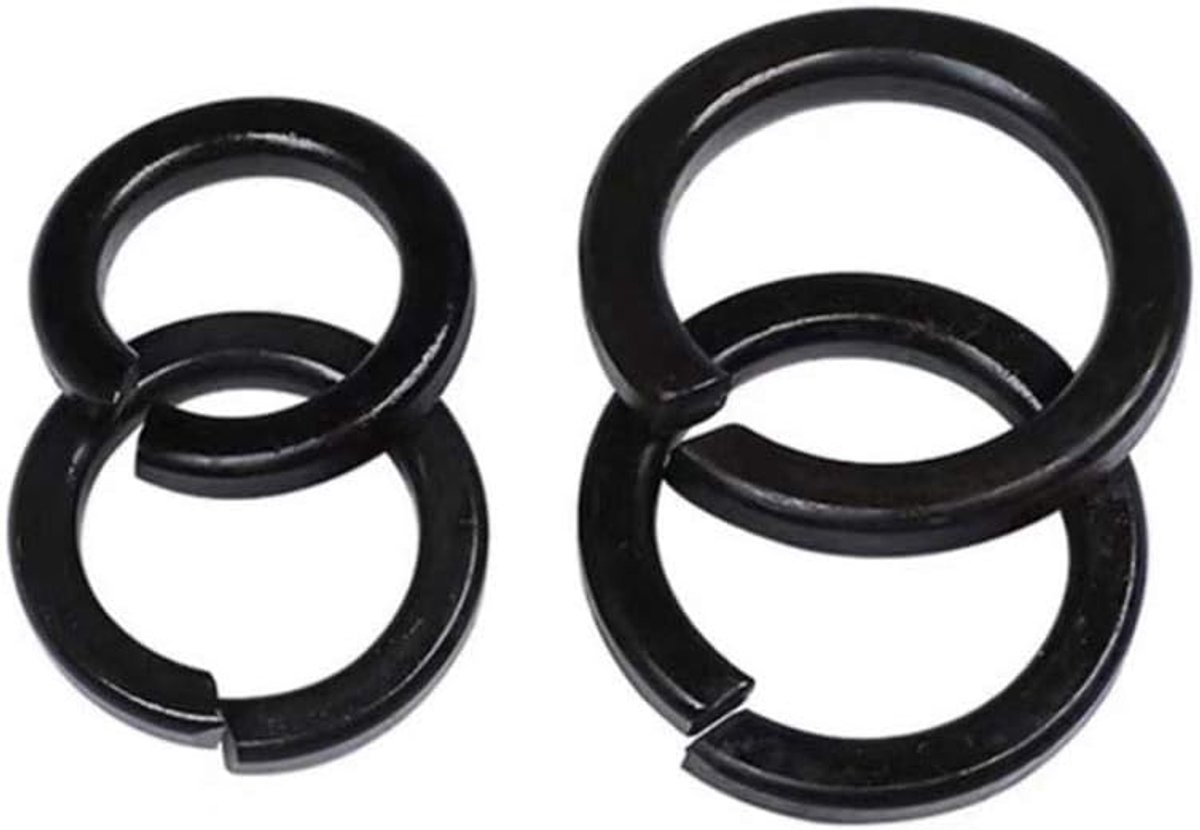 SnelShoppen - Set van 100 Zwarte Veer Platte Ringen - M3/M4/M5/M6/M8/M10 Hoogwaardige Carbon Staal Gegalvaniseerde Wasmachine Metaal Ringetjes Bevesti