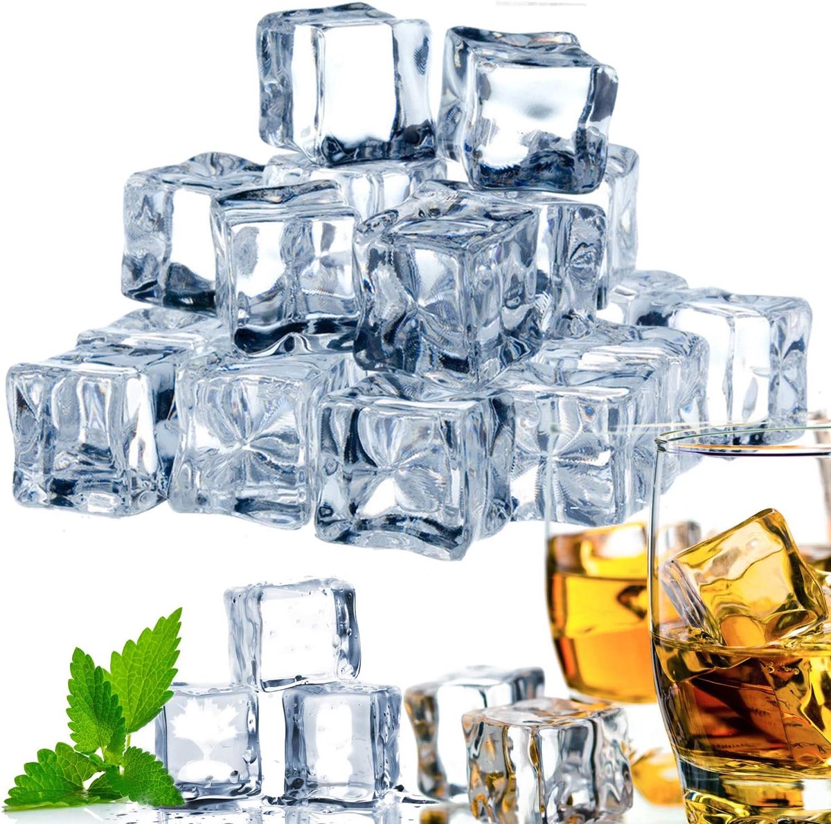 GZCLEU 70Pcs Artificial Acrylic Ice Cubes, Plastic Transparent Permanent Ice Cubes, Reusable for Photographing, Props - ShopVlot