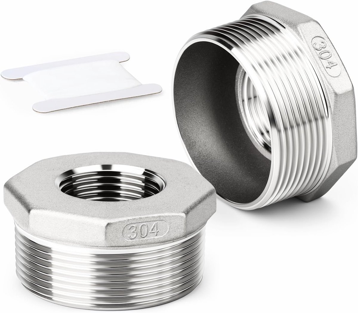 SnelShoppen - 2 Stuks Hex Socket Reducer 1/2" BSP Man tot 3/8" BSP Vrouw Draad 304 RVS Verloopstuk voor Pijp Adapter Fitting