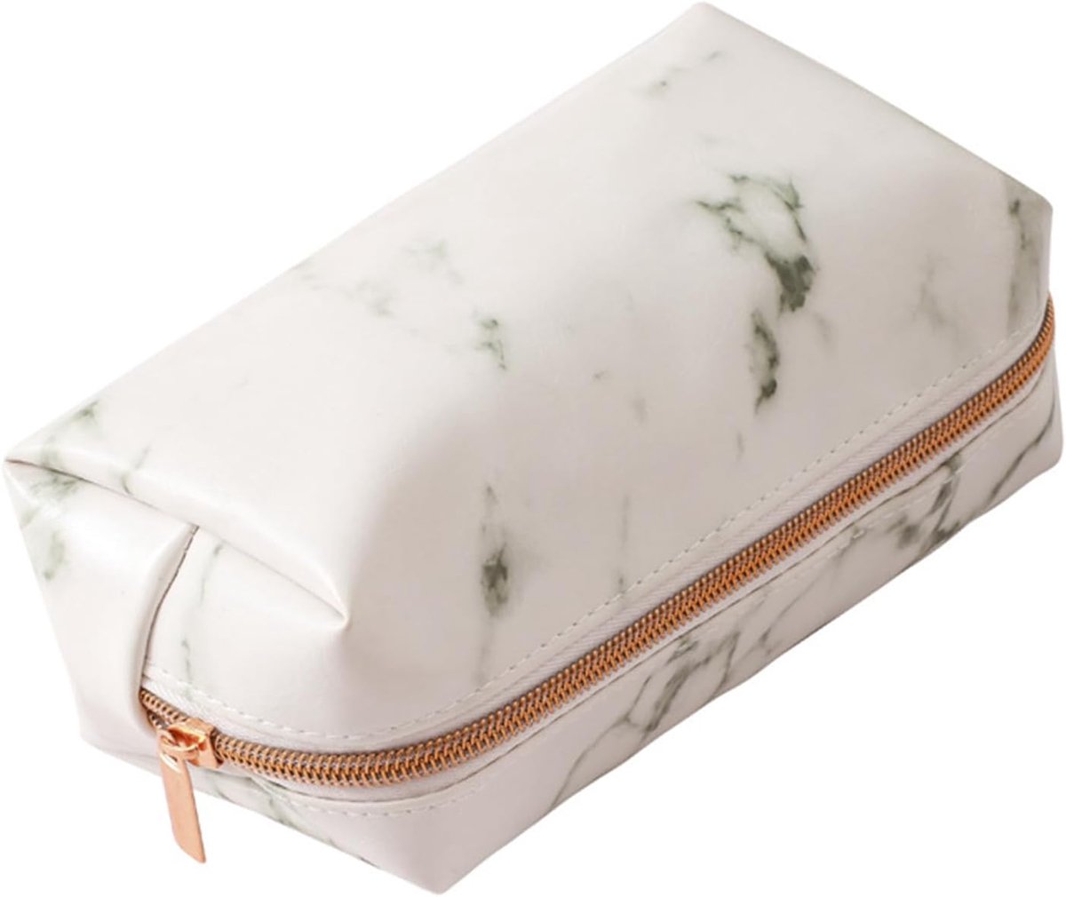 SnelShoppen - Marmer Look Pennenzak PU Leder - Mode Marmer Patroon Cosmetica Tas - Schoenentas voor School, Make-up, Geld en Telefoon - Wit en Duurzaa
