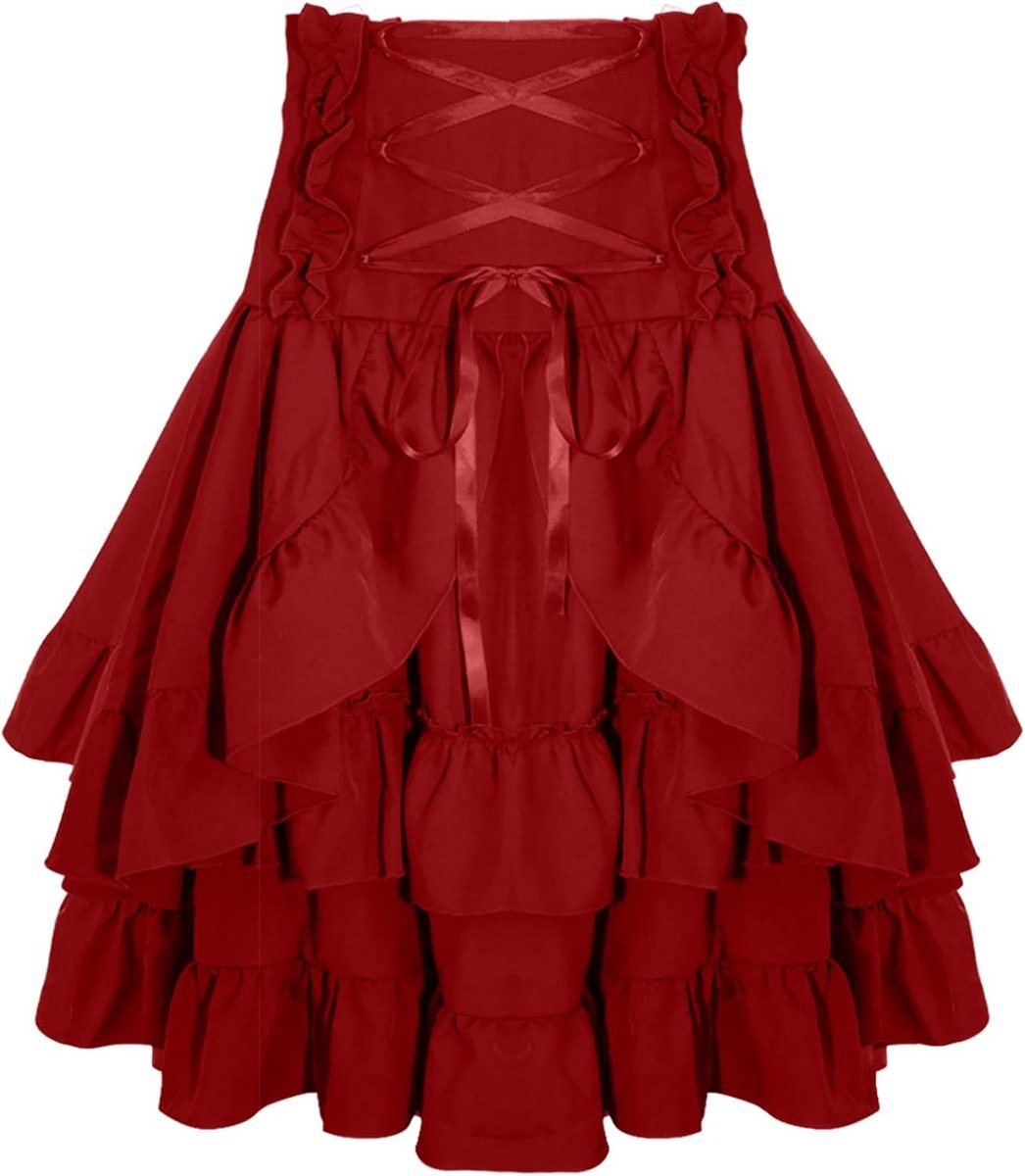 Vrouwelijke Victoriaanse Hoge Taille Rok met Ruffles voor Renaissance, Middeleeuwen en Steampunk Cosplay, Drie Laags A-lijn Design voor Feestelijke Evenementen