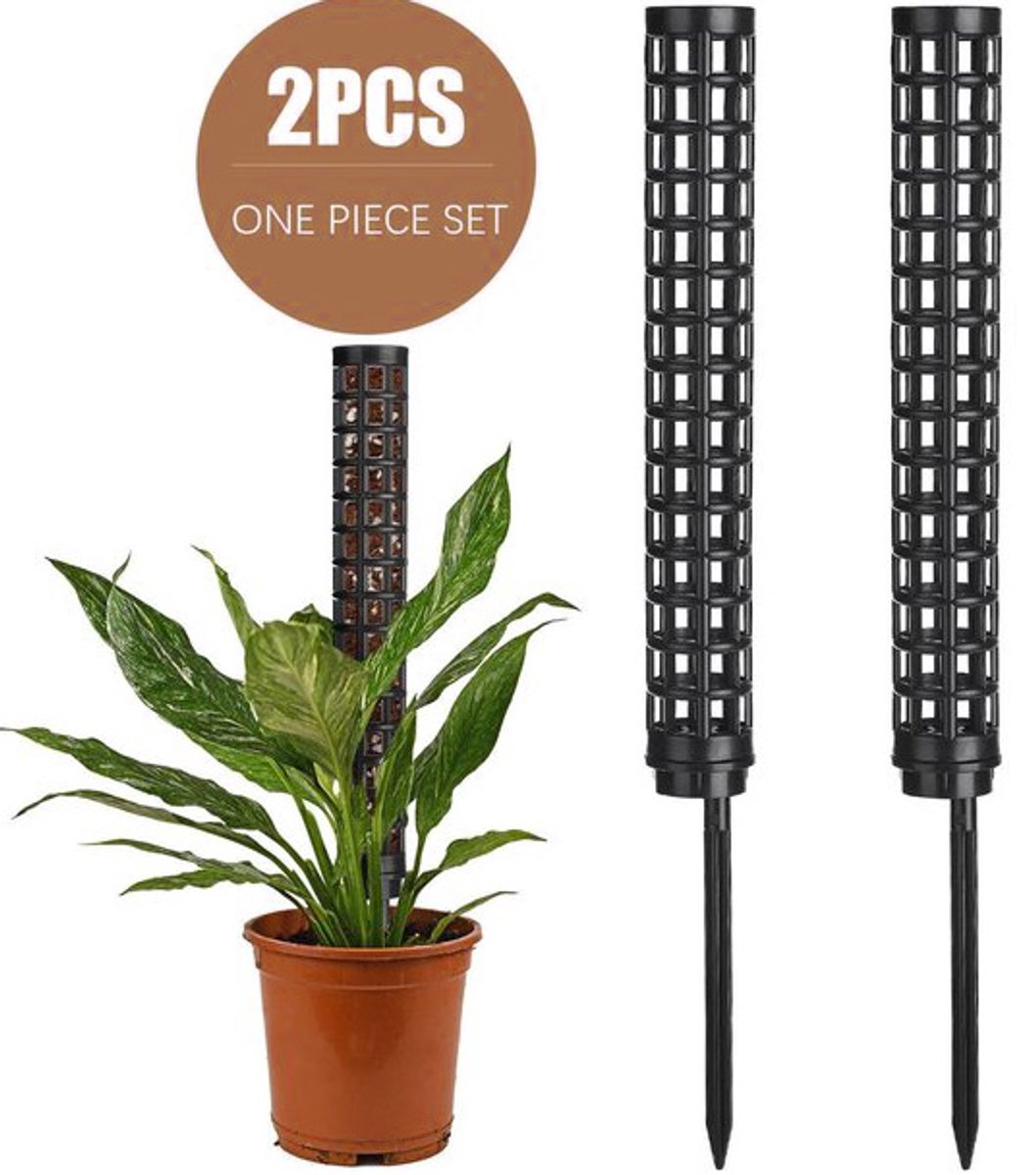 Plastic Mosstok - Mosstok - Plantenstok - Mosstok - Plantensteun - Klimplant Ondersteuning - Vulbare Mospaal voor Monstera, Philodendron en Kamerplanten - Stapelbaar - 2 Stuks - Zwart