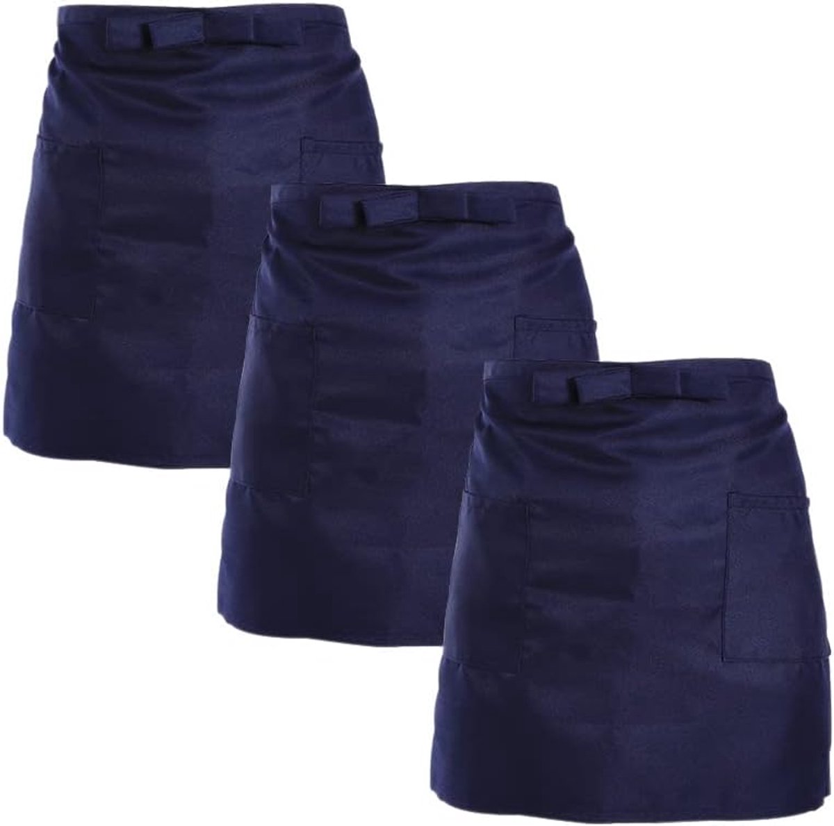 SnelShoppen - Keuken Schort voor Mannen en Vrouwen, Halve Korte Schorten voor Ober, Serveerster met Diepe Zakken (2 Stuks), 3-delige Set in Navy Blauw