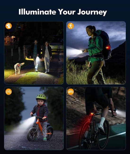 Fietslicht Set - Verlichting Voor Achter - Nachtelijk Fietsen - Zijwaartse Waarschuwingslichten - IP65 Waterdicht - Zwart — afbeelding 2