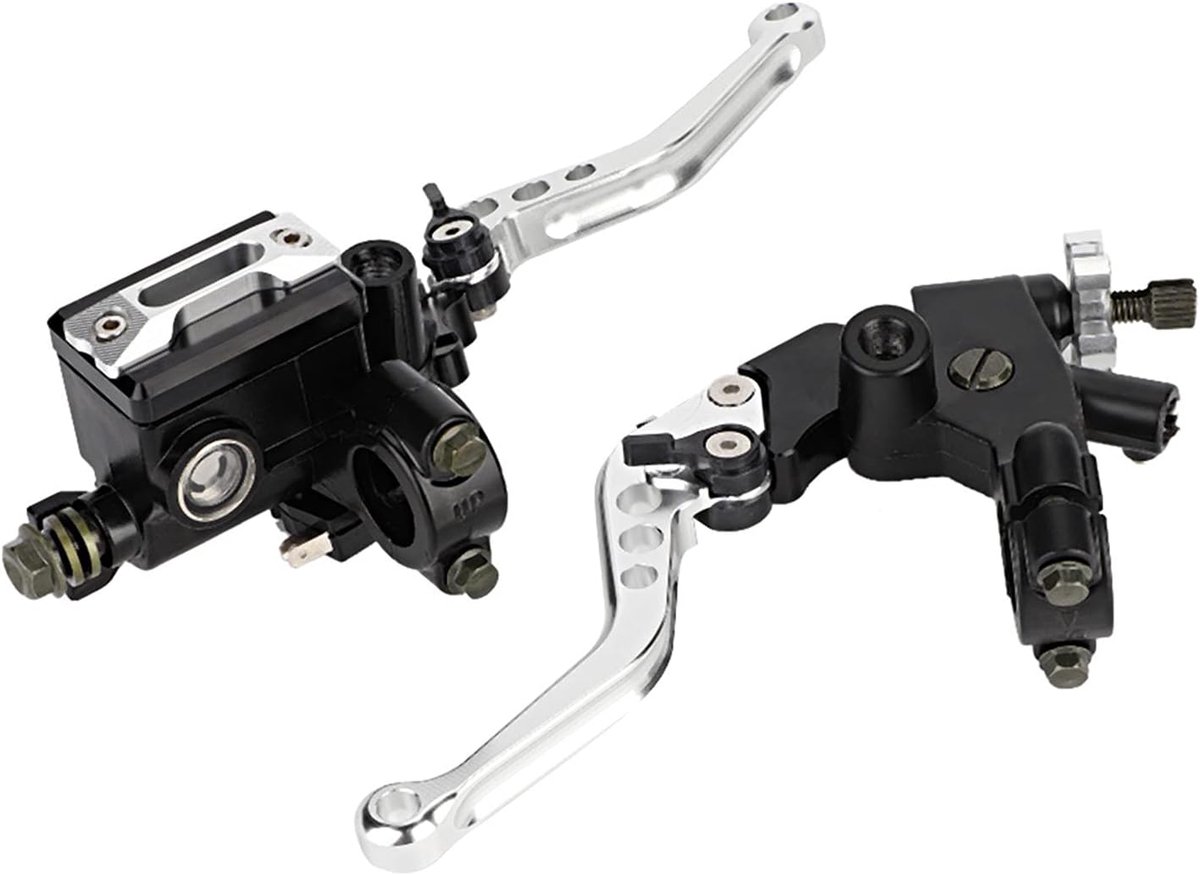 SnelShoppen - Universele Levers voor Hoofdrem- en Koppeling van Motorfiets - CNC Aluminium - 22mm (7/8 inch) - 1 Paar - Zilver