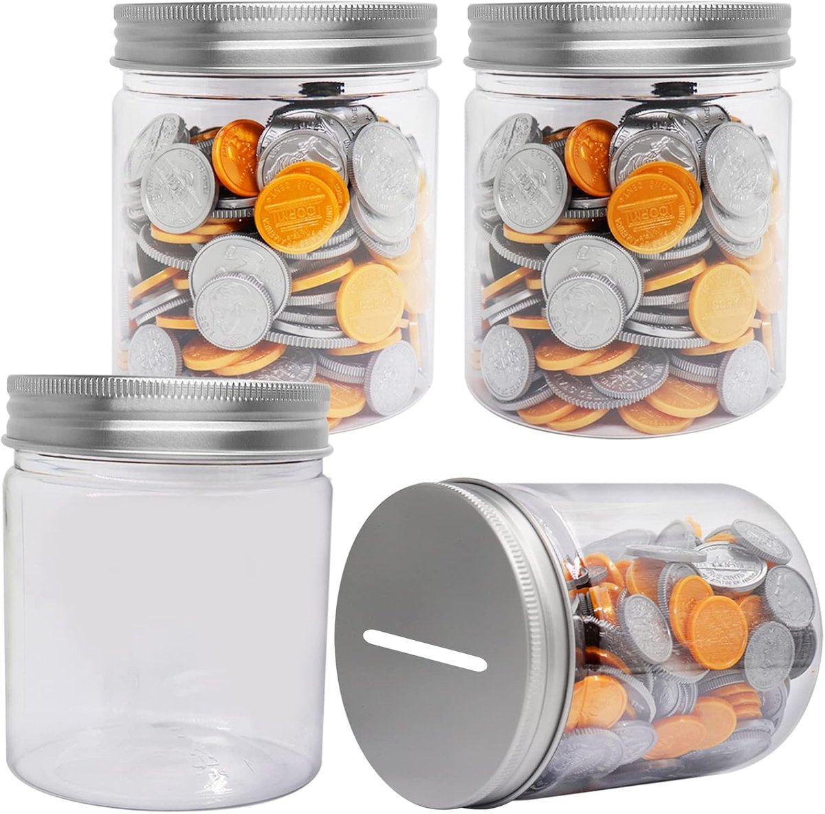 Mczcent Spaarvarken, kleine spaarpot, 4 stuks, transparant voor munten, weinig plastic, doorzichtig, pot voor jongens - ShopVlot
