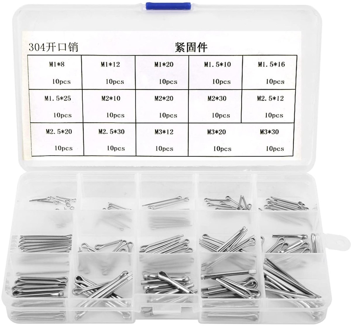 SnelShoppen - 150 Stuks M1 M3 15 Soorten 304 RVS Splintjes Cotter Pins Assortiment Kit - Hoogwaardige, Roestvrije Bevestigingsmateriaal voor Mechanisc
