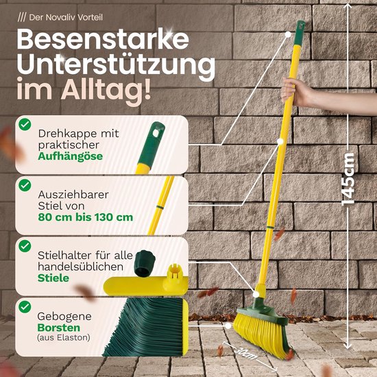 Klauwbezem set - Buitenbezem terras - Buiten schoonmaken - Telescopische steel - 30 cm breed - Geel groen — afbeelding 4