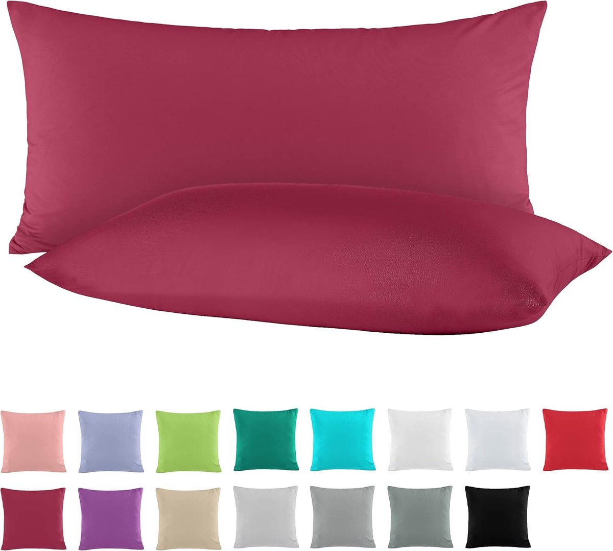 SnelShoppen - Double Pack Kussenhoezen 40 x 80 cm | Kussenhoezen 100% Katoen | Burgundy Donkerrood | Ademend & Temperatuurregulerend | Perfect voor Wo
