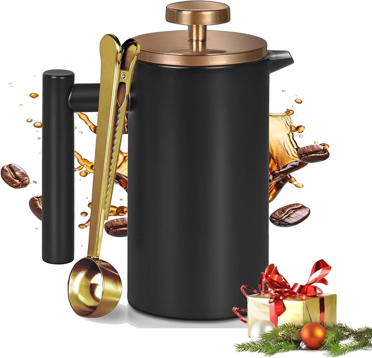 Mini Koffiezetapparaat - Kleine Cafetière - Koffie Zetten - Dubbelwandig RVS - 350 ml - Zwart