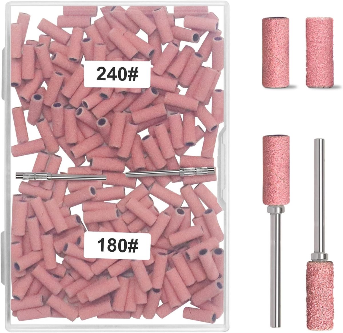 SnelShoppen - 200 Stuks Kleine Schuurbanden voor Nagelboor met 2 Stuks 3,1 mm Doorn Bit - 180 # 240# Grove Fijne Korrel Mini-Schuurbanden voor Natuurl