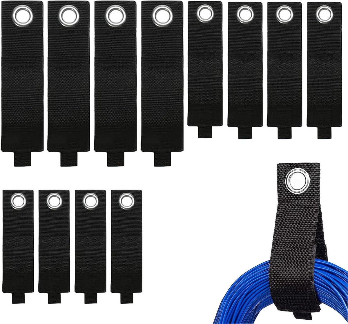 SnelShoppen - Pack van 12 Kabelhouders Organiser, Stevige Opbergbanden, Kabelstraps, Oprolbare Opbergbanden voor Slangen, Garage, Touw, Huiskabels, Ke