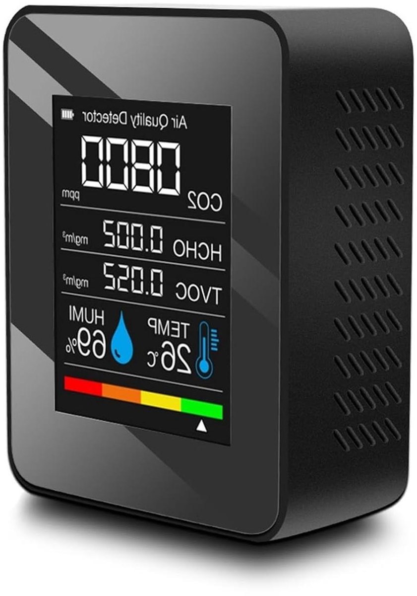 Luchtkwaliteitsmonitor - CO2-meter Gasdetector - Binnenklimaat Meten - Real-time Detectie - 90x70x35 mm - Zwart