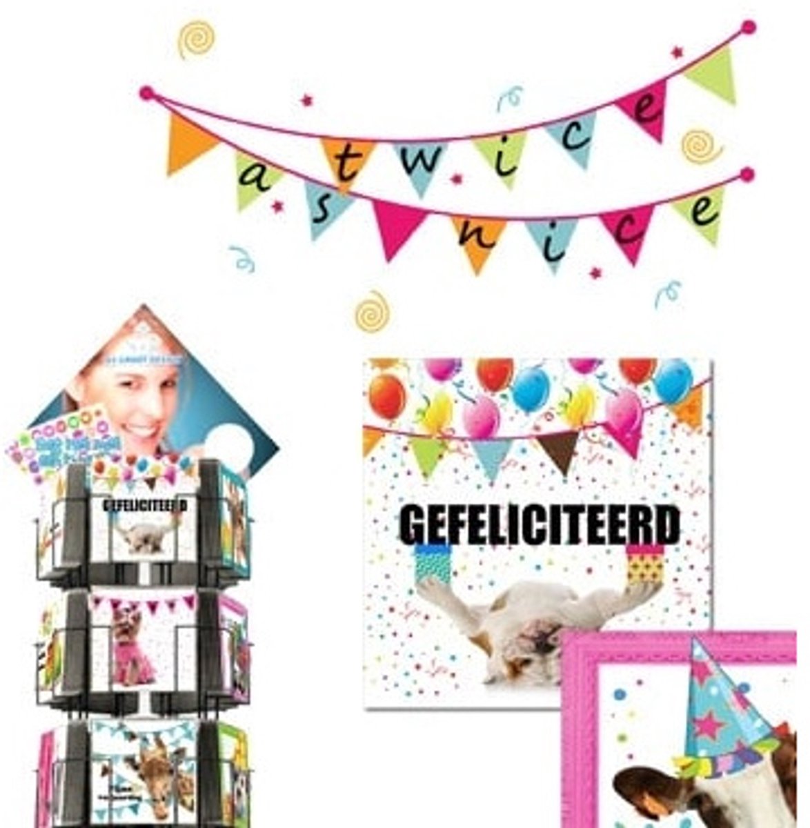 Twice as Nice 15x15cm complete serie inclusief display in bruikleen, topkaart en backcards
