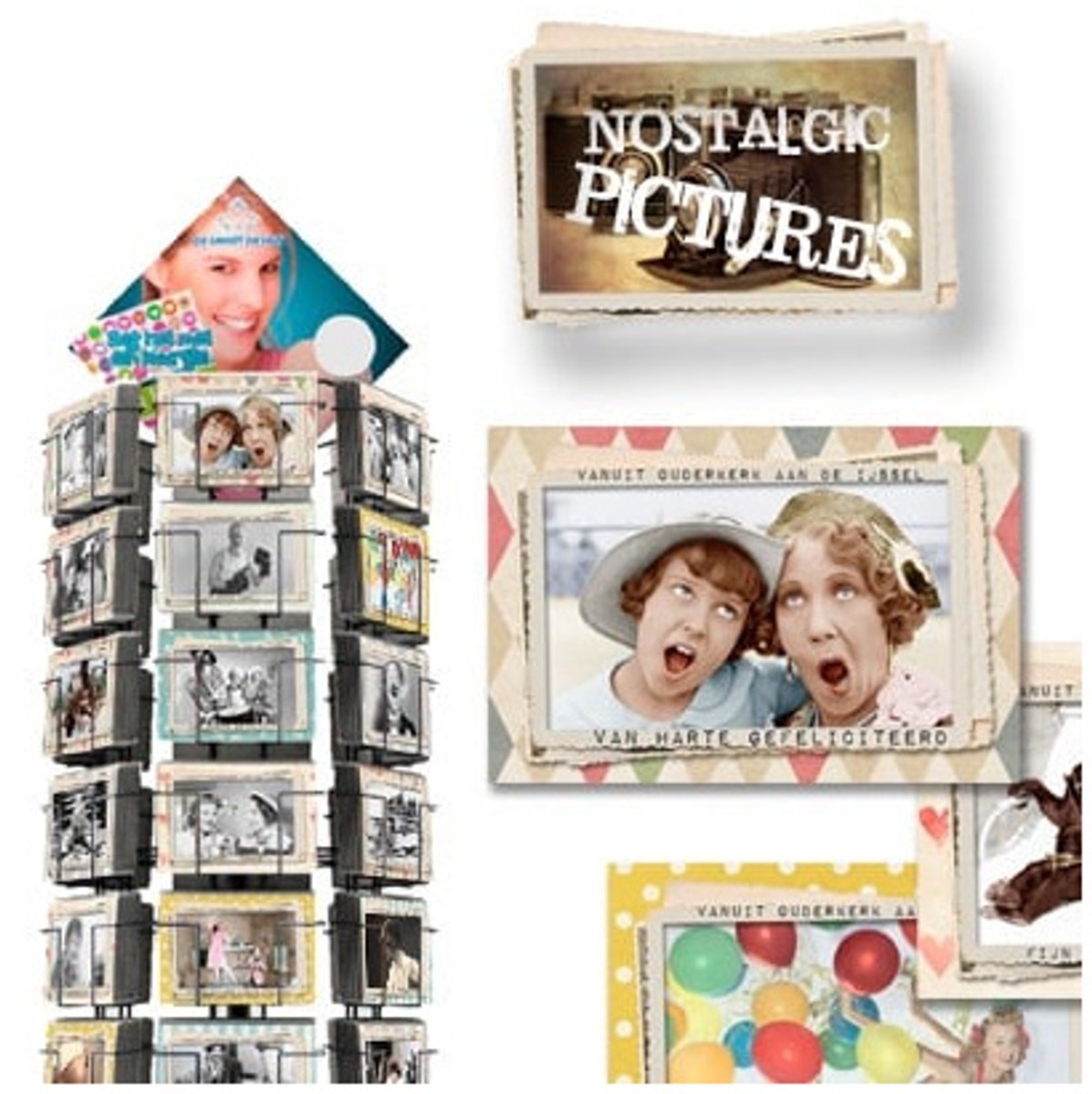 Nostalgic Pictures complete serie inclusief display in bruikleen, topkaart en backcards