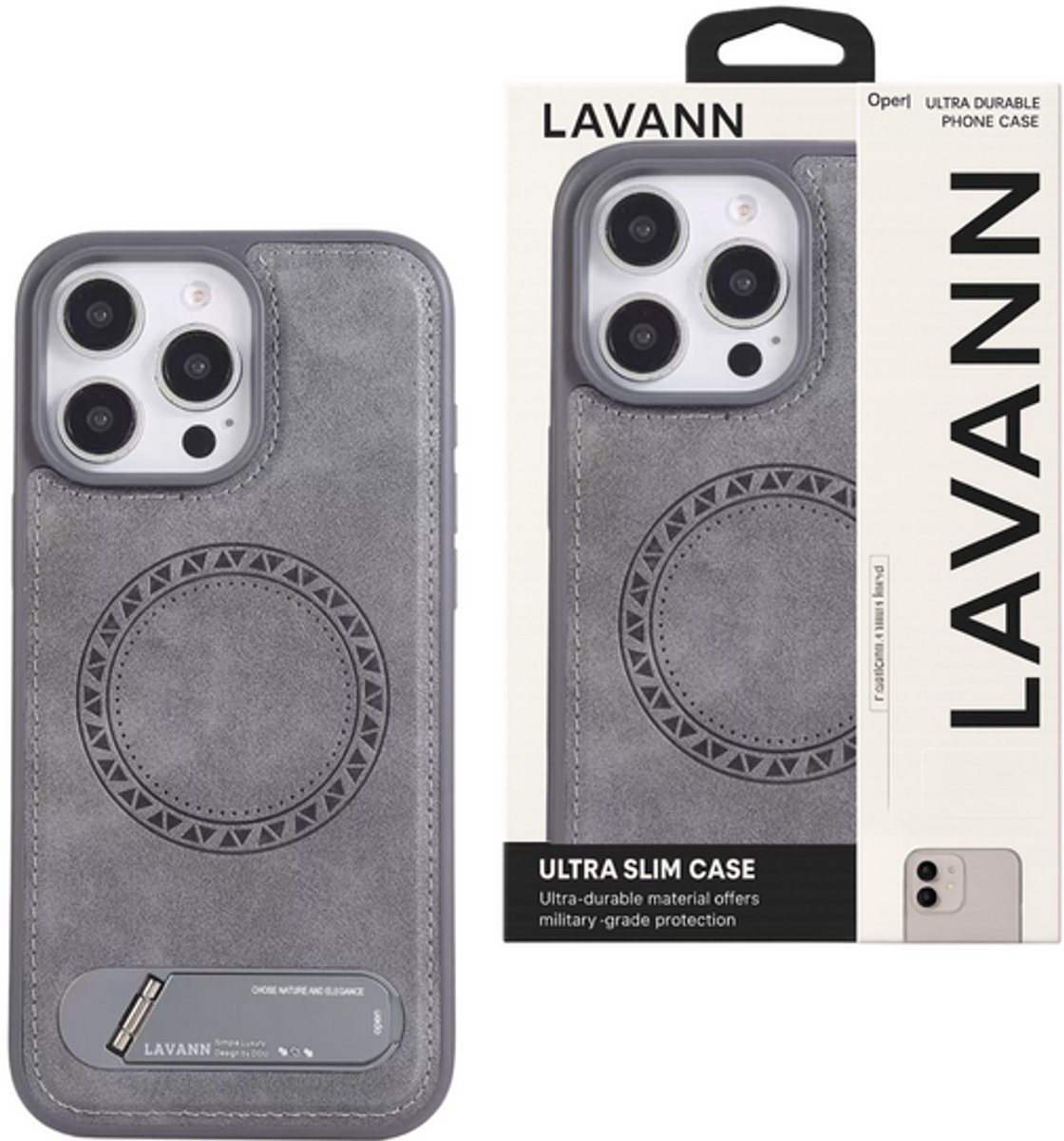 Lavann Leather back Cover with Magnetic / Table stand For IPhone 11 - Grijs / Gray