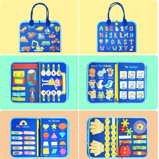 Busy Board - Montessori Speelgoed - Peuter Speelgoed - Activiteitenboek - Sensorisch Speelgoed - Reisspeelgoed - Educatief Speelgoed - Voor in de Auto - Cadeaus voor jongens en meisjes van 1 tot 4 jaar - Hemelsblauw — afbeelding 3