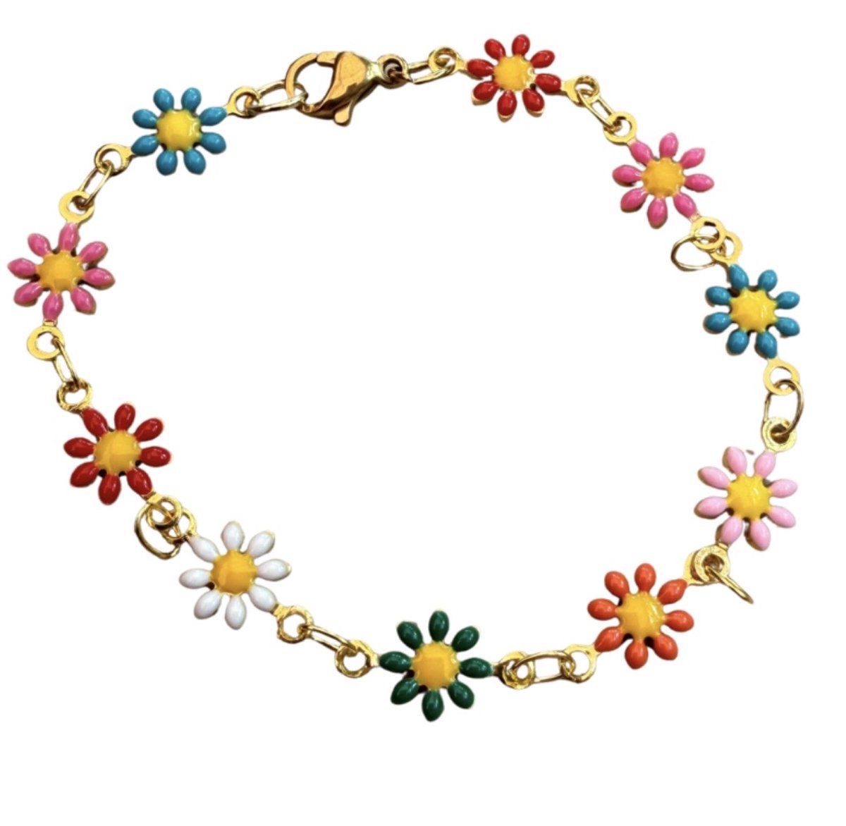 Enkelbandje -goudkleurig -Daisy -gekleurd madelief 16 -18 cm- Kinderen- Charme Bijoux
