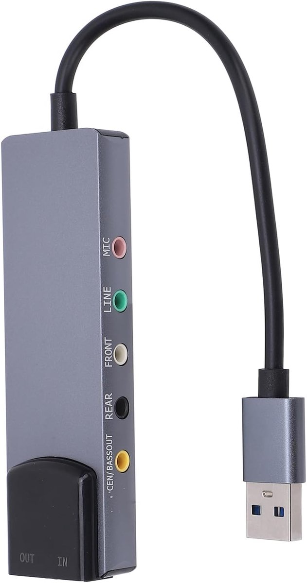 SnelShoppen - 6 In 1 USB Geluidskaart Adapter - 7.1 Kanaal Surround Sound, Spdif, Microfoon, 3.5Mm, Bas, Optische Glasvezel Uitgang, Geluidskwaliteit