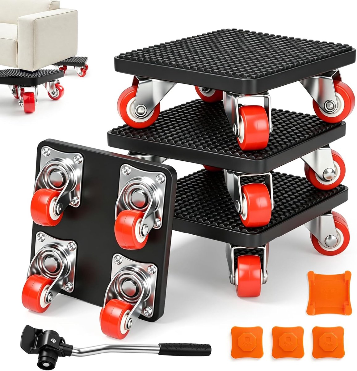 Furniture Transport Wheels Set, 9-Piece Furniture Transport Wheel Set with 320 mm Extension Rod, Maximum 500 kg Load - ShopVlot