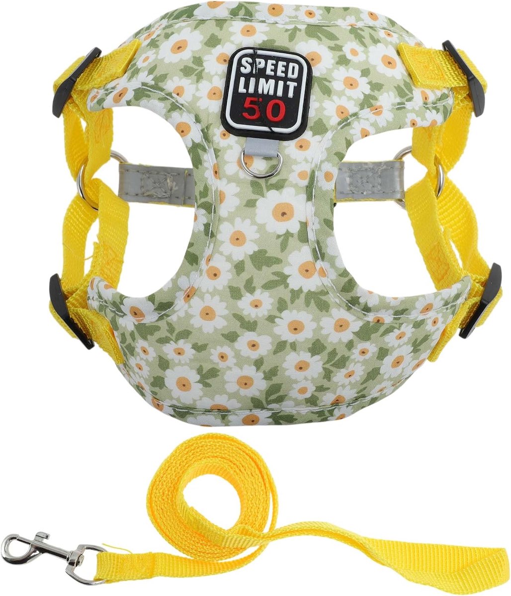 SnelShoppen - Hondenharnas en Leash Set Reflecterende Strepen Verstelbaar voor Kleine en Middelgrote Honden en Katten XL, Geel, Comfortabel en Veilig