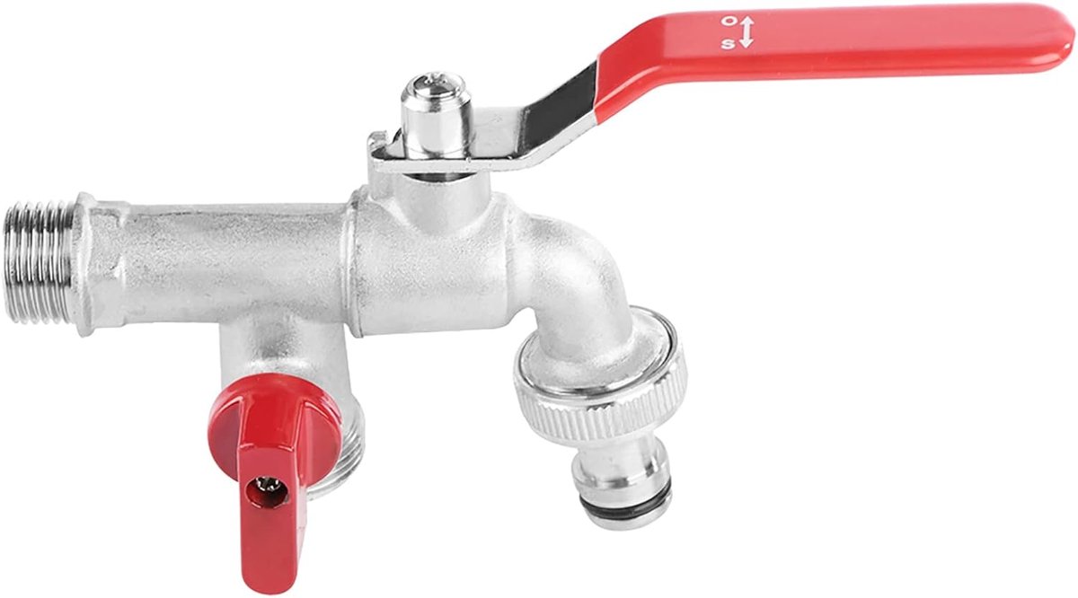SnelShoppen - 90 Graden Dubbele Ventiel Waterkraan 1/2 Inch Messing Kraan met Enkelhandgreep, Duurzaam en Betrouwbaar voor Tuin en Keuken