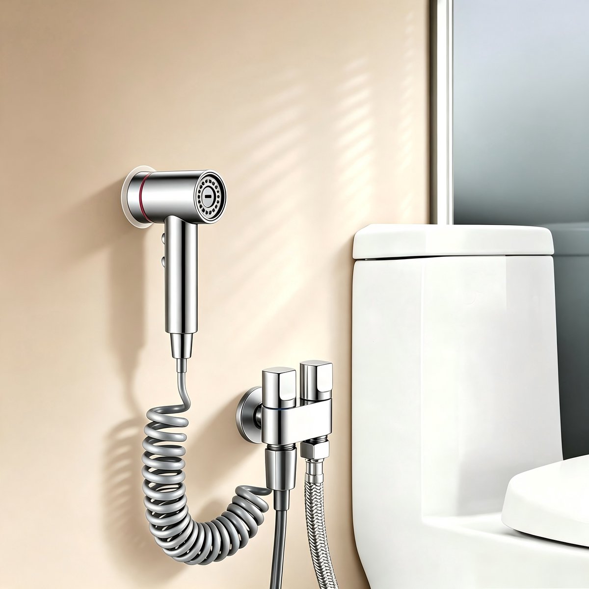 Bidet Handdouche Set - Toilet Sprayer met 3 m Uitschuifbare Slang - WC Douche met Hoekventiel en Wandhouder - Hygiënische Toiletsproeier voor Badkamer en Toilet - Zilver