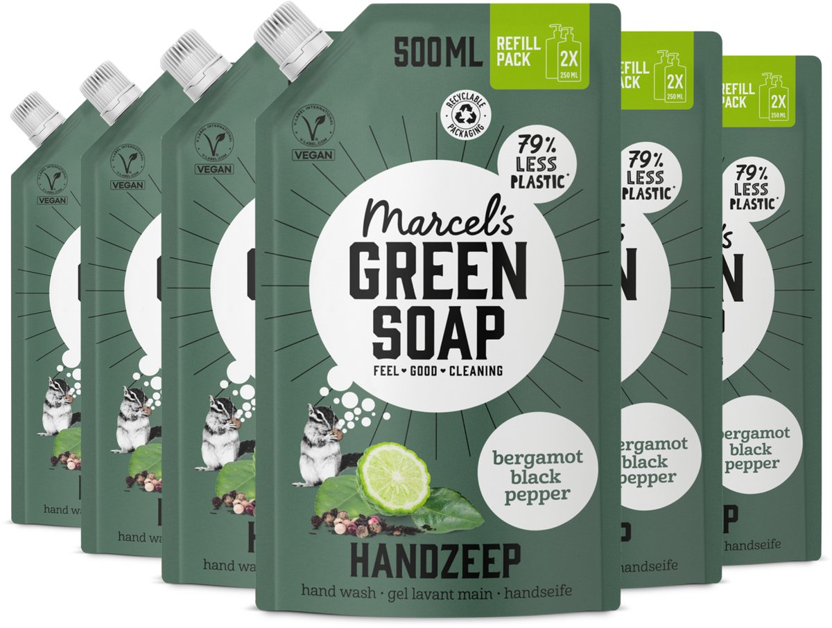 Marcel's Green Soap Handzeep Navulling - Bergamot Black Pepper - 6 x 500ml