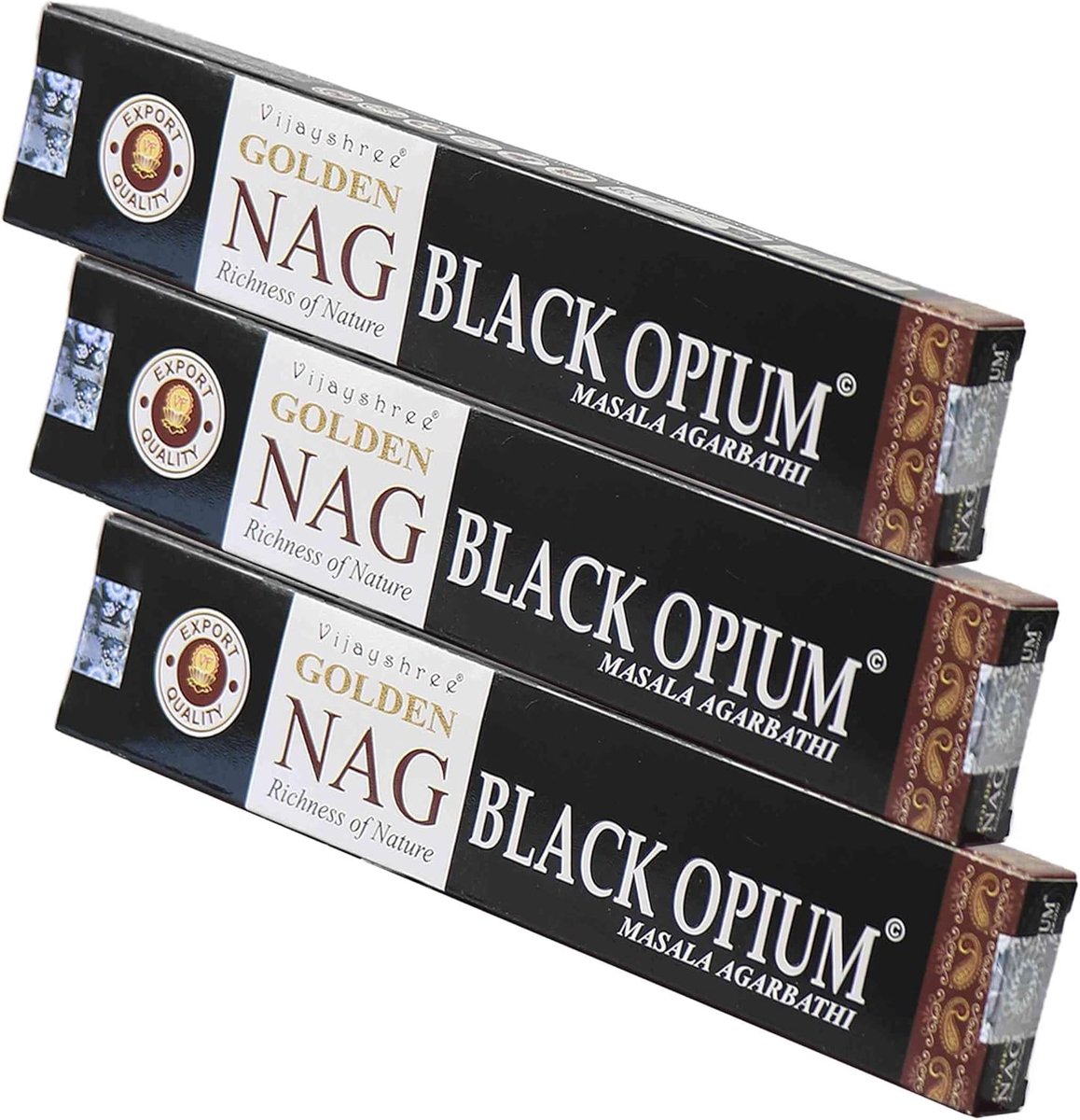 SnelShoppen - 3X Golden Nag Zwarte Opium Wierook Sticks 45g - Sensuele, mysterieuze geur voor ontspannende avonden & meditatie - 100% natuurlijke Masa
