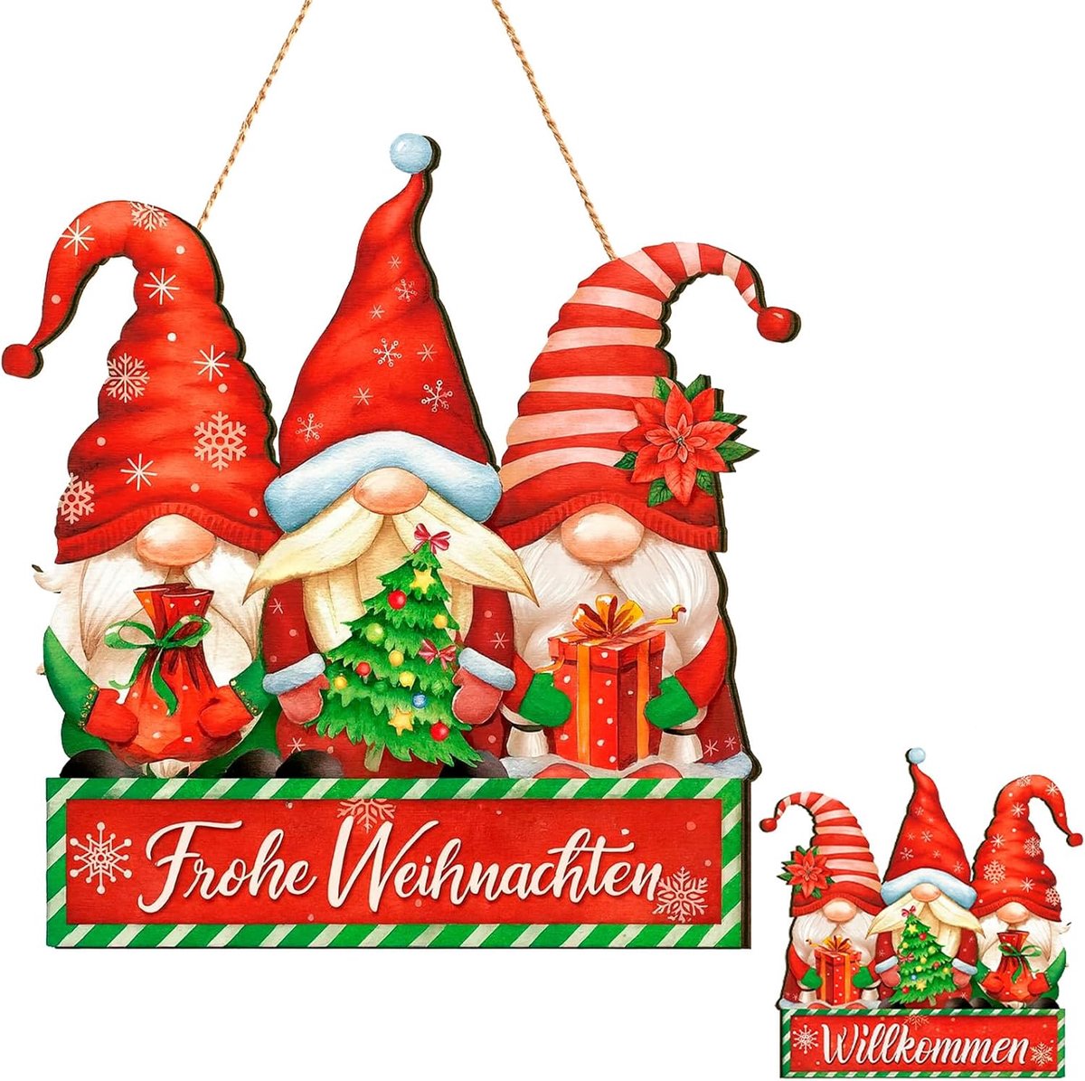 Kerstdecoratie rode welkomstbord - houten sign - feestelijke sfeer voor de kerst - SnelShoppen