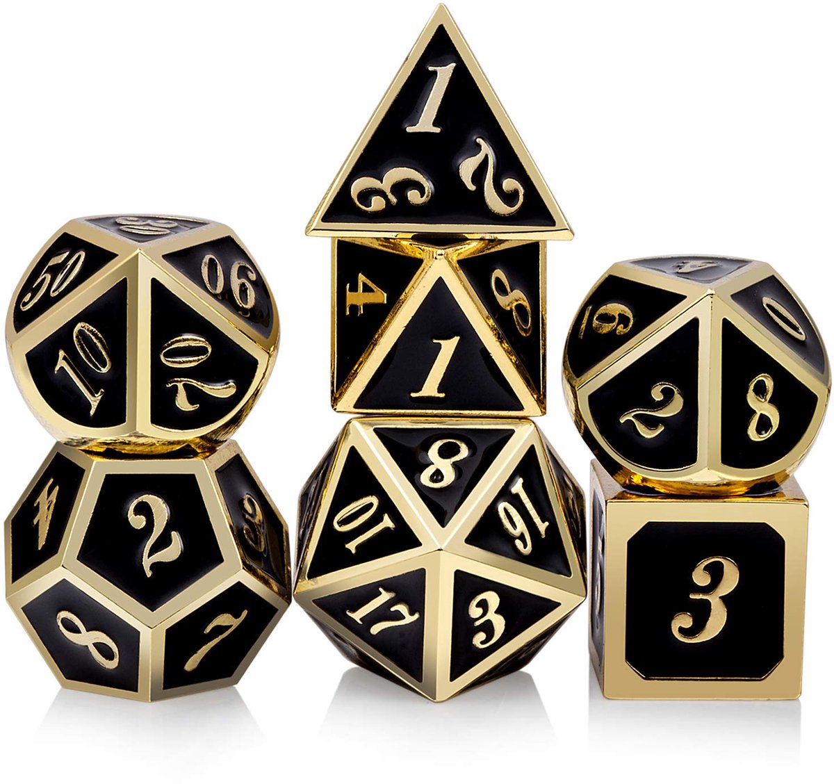 SnelShoppen - DNDND Metalen Dobbelstenen Set D&D, 7-delige polyhedrale dobbelstenen met geschenkdoos, zwart en goud, voor Dungeons and Dragons en roll