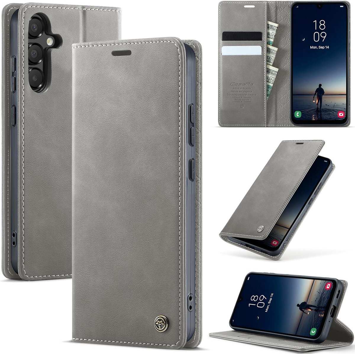 Telefoonhoes Galaxy A16 5G - premium PU-leer - vintage opvouwbaar - met kaartenvak - ShopVlot