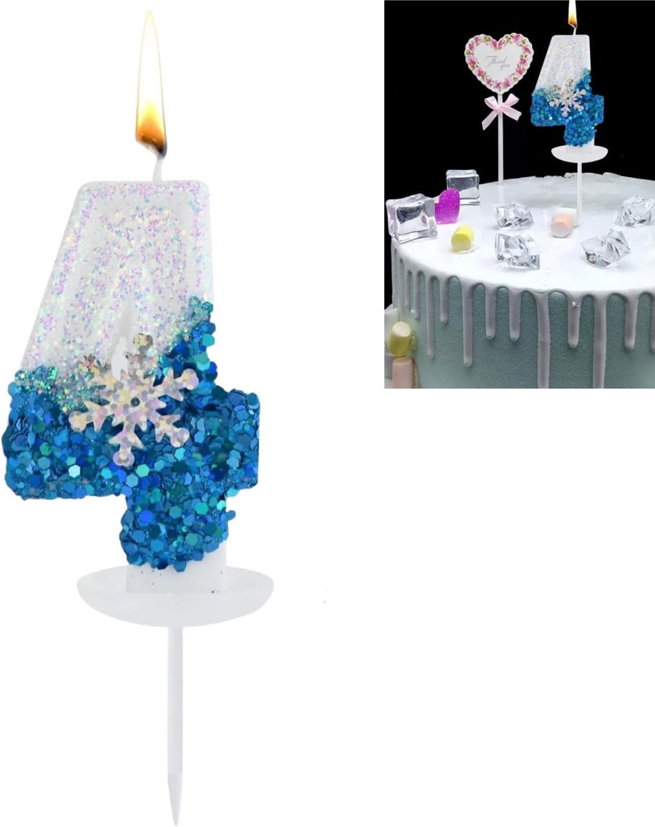 Birthday Candles, Snowflake Birthday Candle, 4, Snow Theme 3D Candles, Glittering Number Candles, Cake Decoration, for - ShopVlot