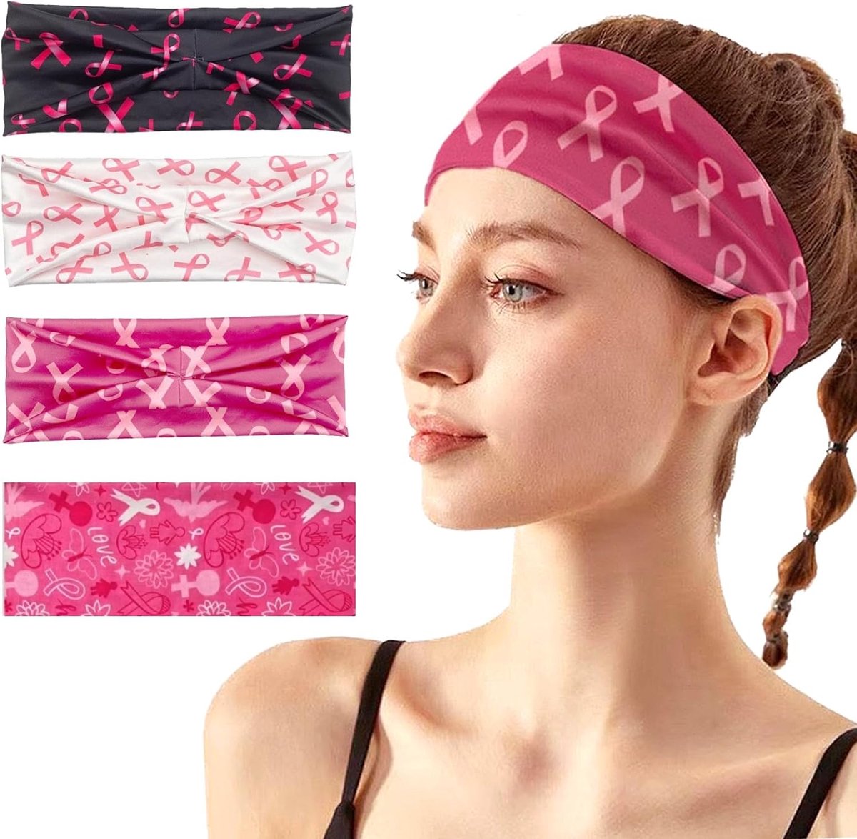SnelShoppen - Pack van 4 Vrouwen Sport Haarbanden Breed Elastisch, Mooie Haardbands voor Vrouwen, Ideaal voor Yoga, Fitness, Fietsen, Sport, Zacht en