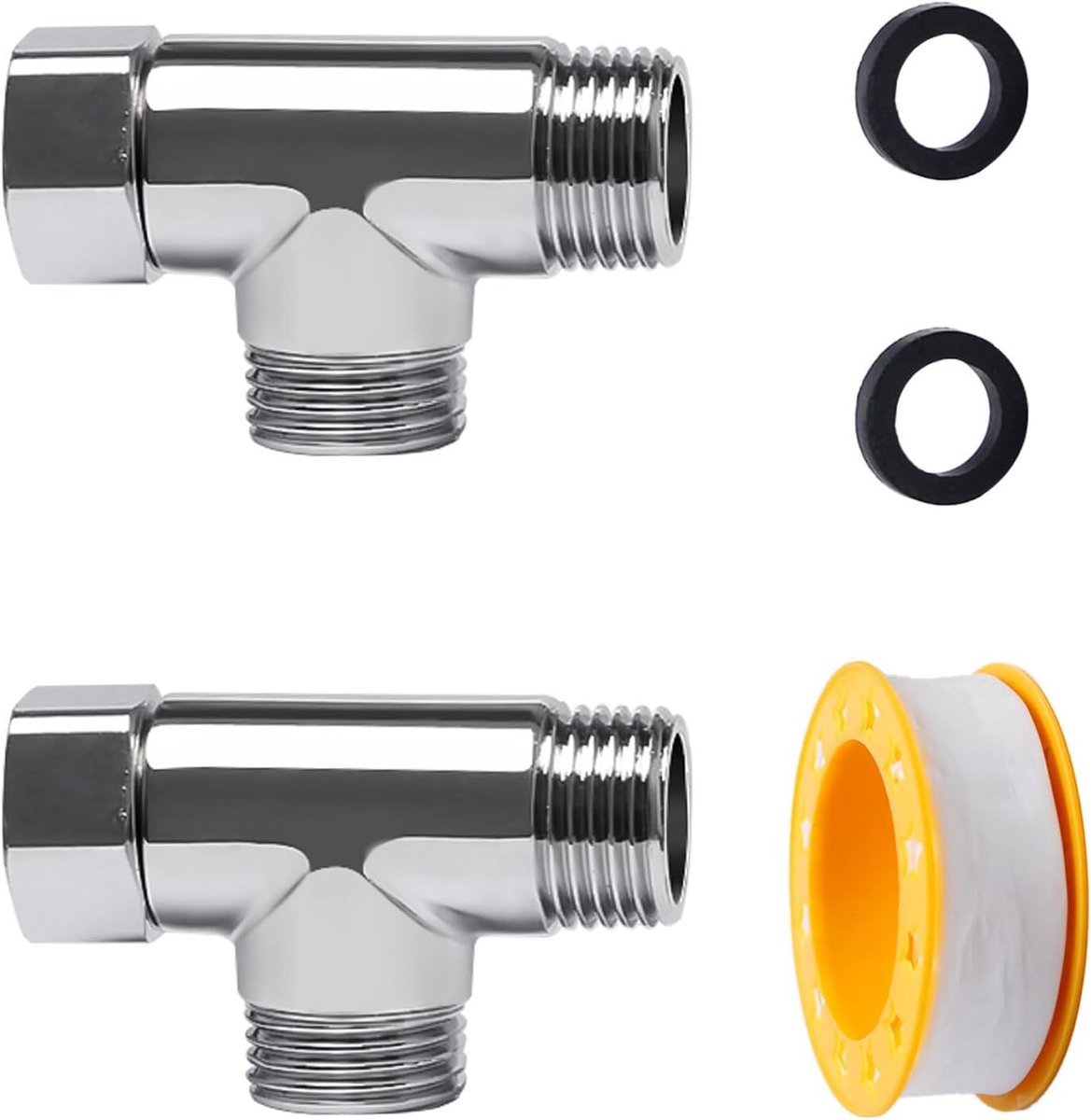 SnelShoppen - 2 x T-Verbinder Ventiel, 3-Wege 1/2 Inch, T-Verbeteringsventiel voor Toilet, Badkamer, Douche, Inclusief Seal en Sealing Tape