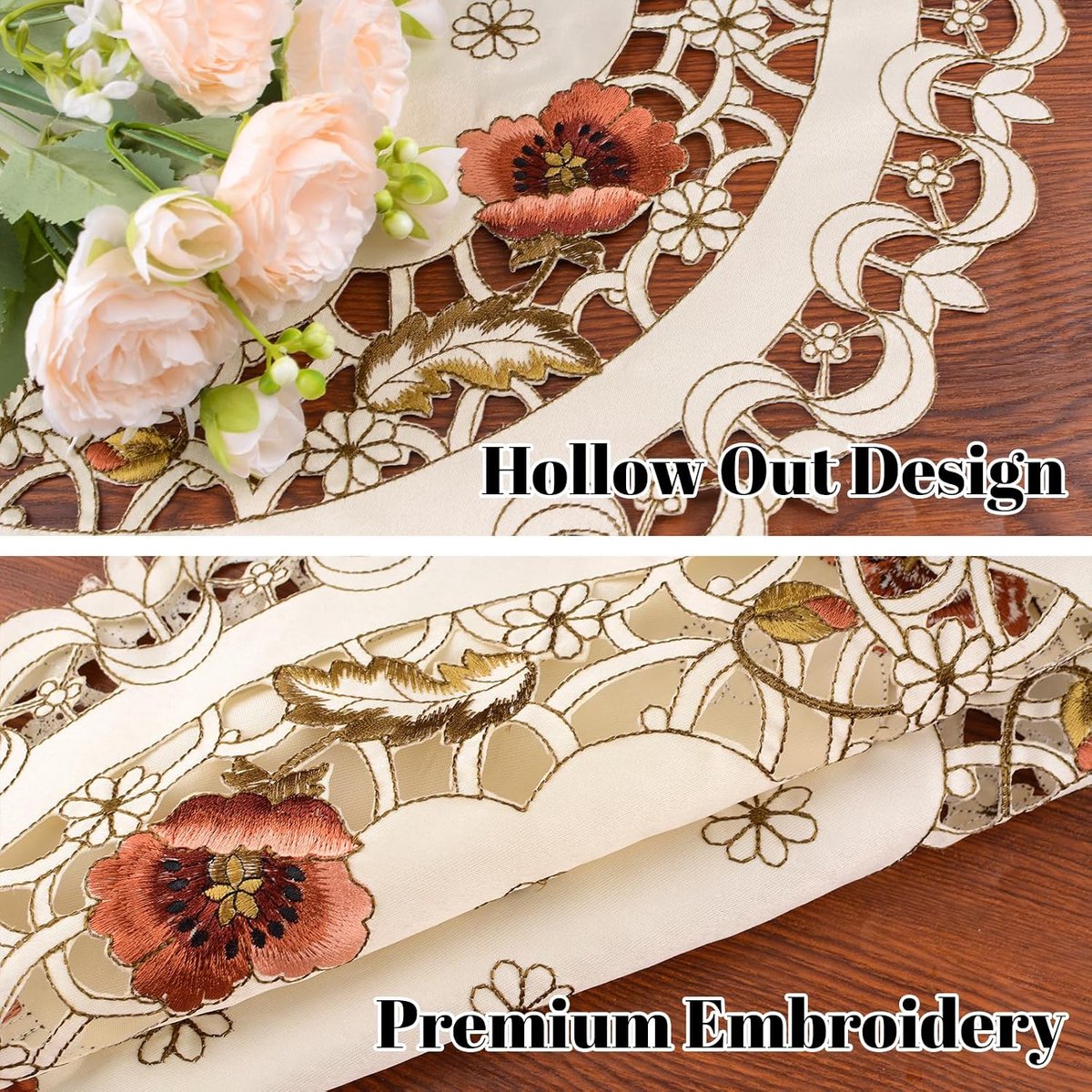 Ronde Laken Doily 60 x 60 cm - Geprinte Rode Bloemen - Elegante Tafelbedekking - Ideaal voor Dressoirs - ShopVlot