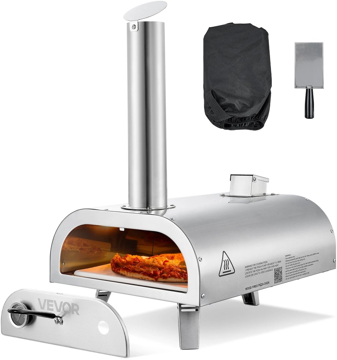 North Collective Draagbare Pizza Oven - Pellet Pizza Oven Buiten - 12 Inch 30cm – RVS - Draagbare Buitenoven – Incl. Pizzasteen Thermometer & Draagtas