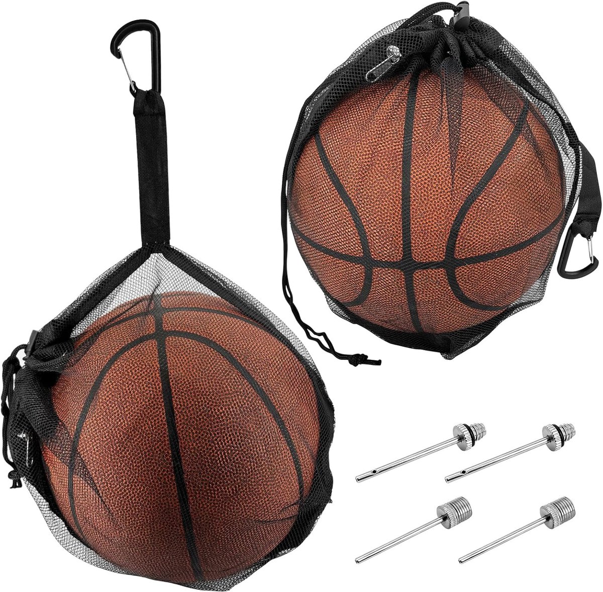 SnelShoppen - Ballentas met 1 Basketbal, 2 Stuks Ballenet, Rugzak voor Sport, Draagbaar met Trekkoord, Carabiner en 4 Ventielnaalden voor Basketbal, V
