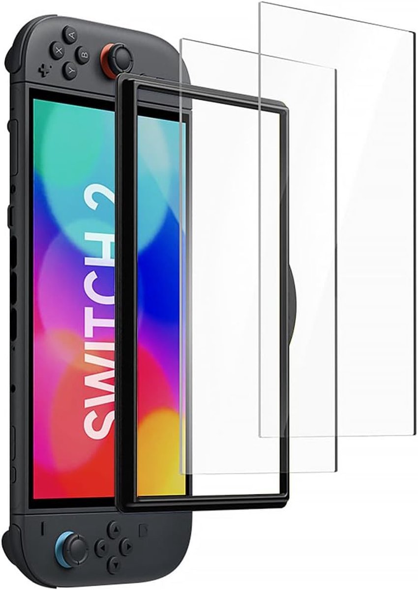 SnelShoppen - Beschermglas voor Switch 2 Model 2025, Veiligheidsglas, 2 Beschermfolies met Ingebouwd Frame, HD Helderheid, Krassenbestendig, Ultra-Dui