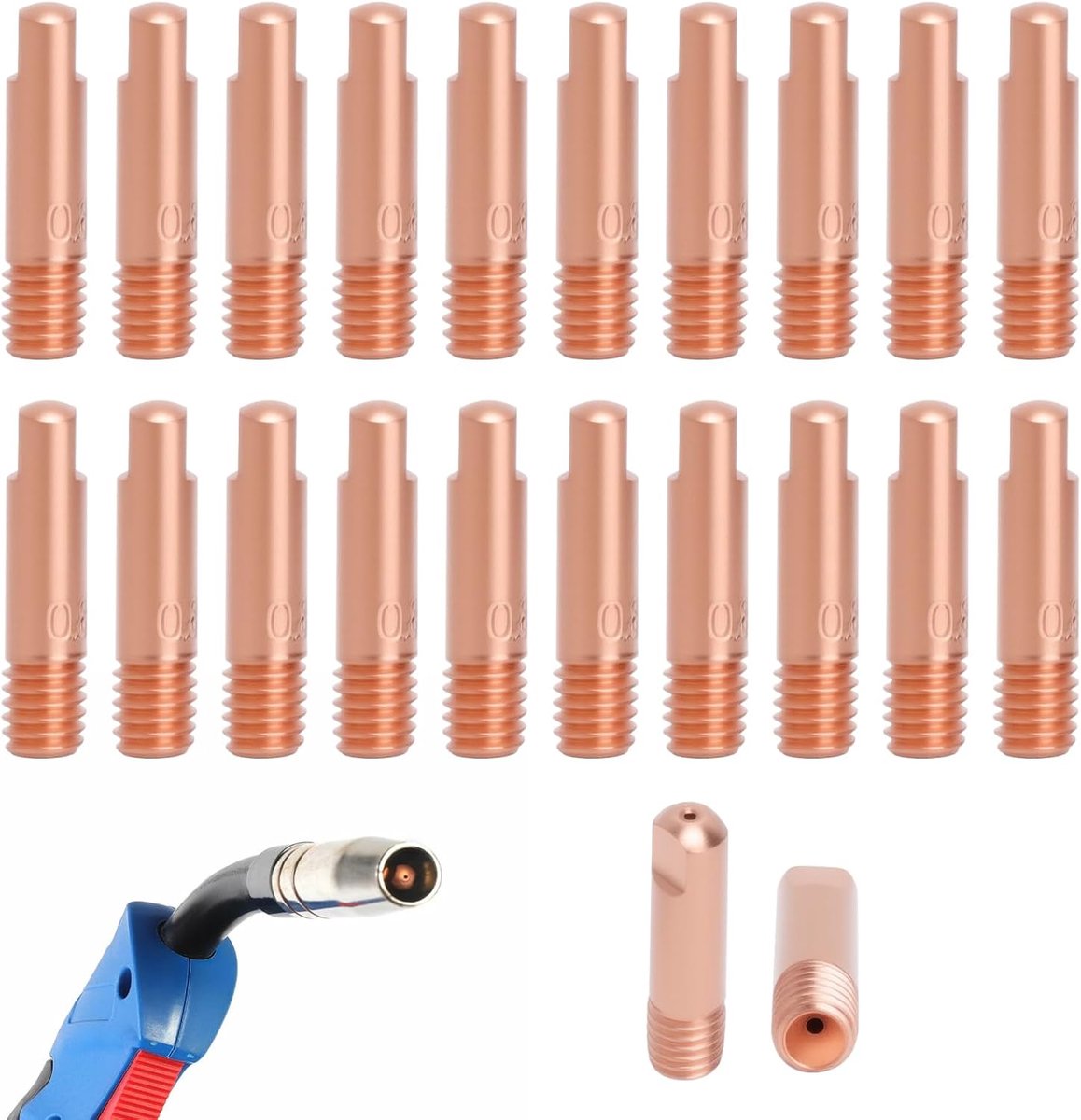 MIG MAG lascontactpunten 0.8 mm - 20 stuks - koper - voor 15AK MIGMAG lasbrander - ShopVlot