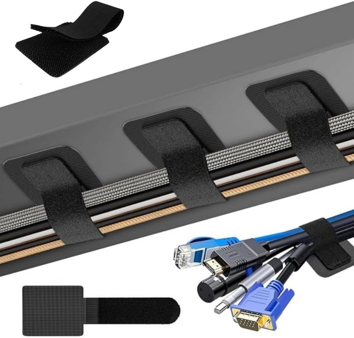 Kabelmanagement set onder bureau - zelfklevend - flexibele kabelbinders - eenvoudig te organiseren - ShopVlot
