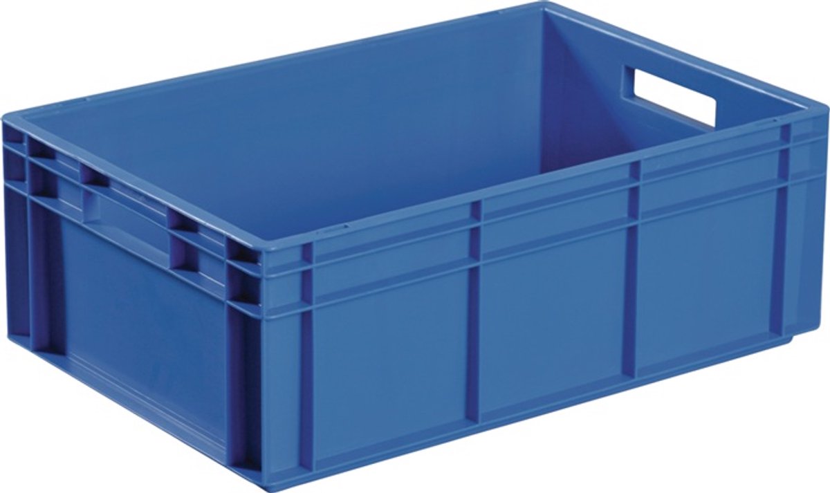 Opbouw Transportkist L600xB400xH220mm blauw PP Met doorgreep gesloten zijwanden TECWERK