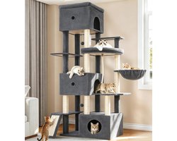 HILINSIE Grote Kattenkrabpaal XXL, 200 cm, Donkergrijs,3 Holtes, 7 Sisal Krabpalen, Krabpl