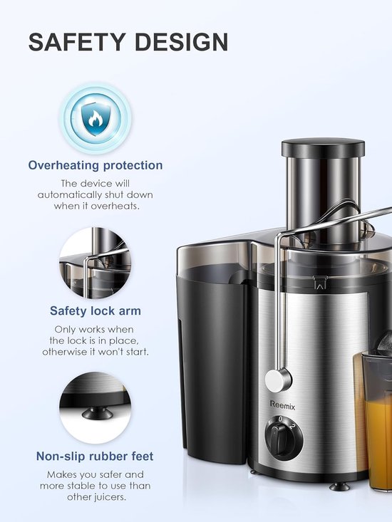 Sapcentrifuge 800W - Elektrische Juicer voor Hele Groenten en Fruit - Sapmachine met 3 Inch Brede Vulopening, 2 Snelheden en Reinigingsborstel - Makkelijk Schoon te Maken — afbeelding 2