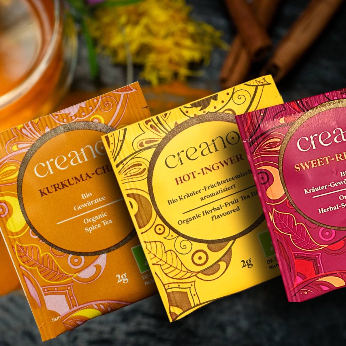 60-pack "Spicy" biologische theemix (Kurkuma Chai, Hot Ginger, Sweet Red Chai) *²